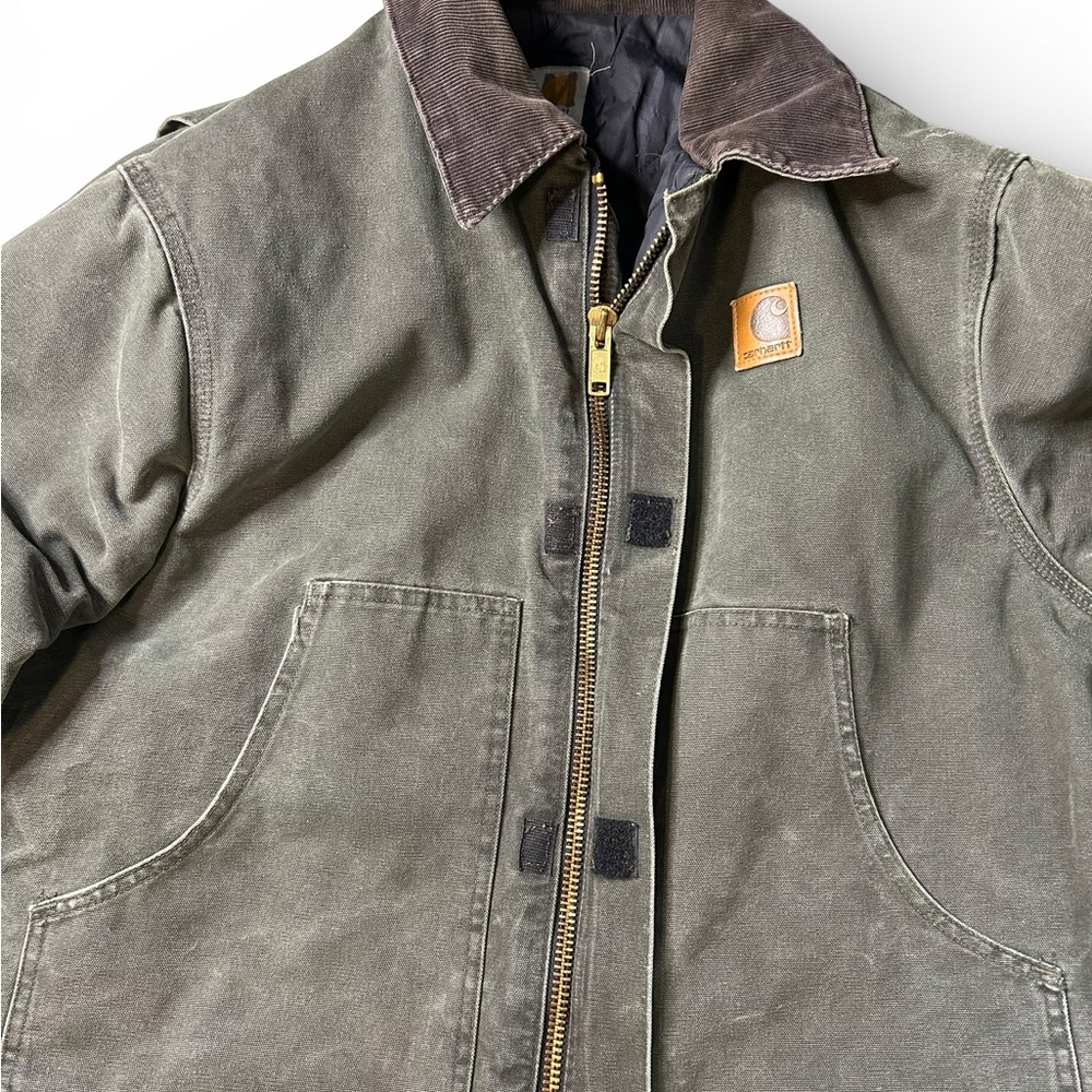 Vintage Carhartt Detroit Jacket Moss Green Duck Canvas Workwear XL - Picture 8 of 14